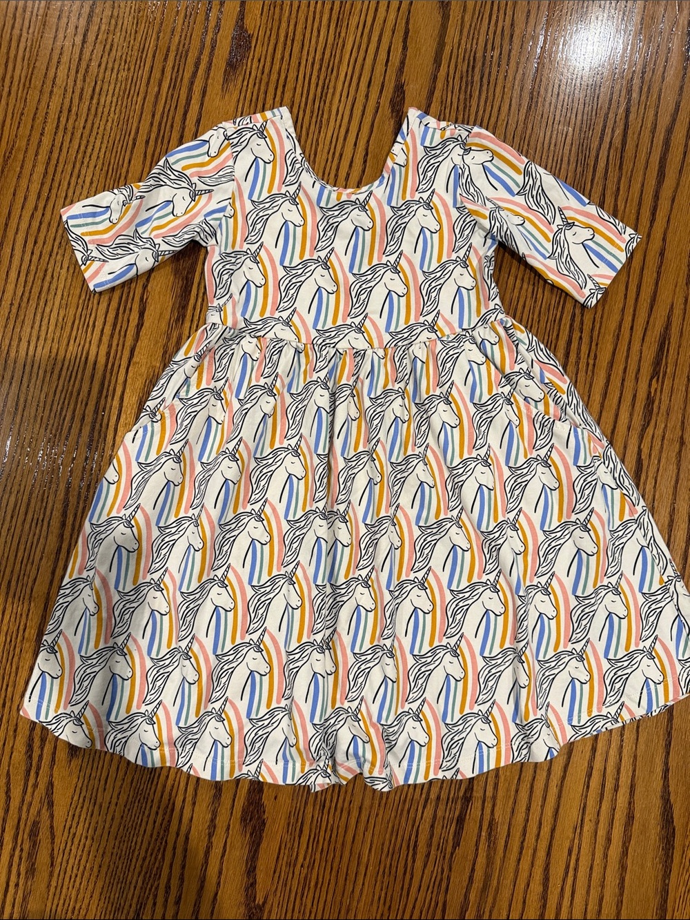 Hanna Andersson White Dress with Rainbow & Unicorn Print